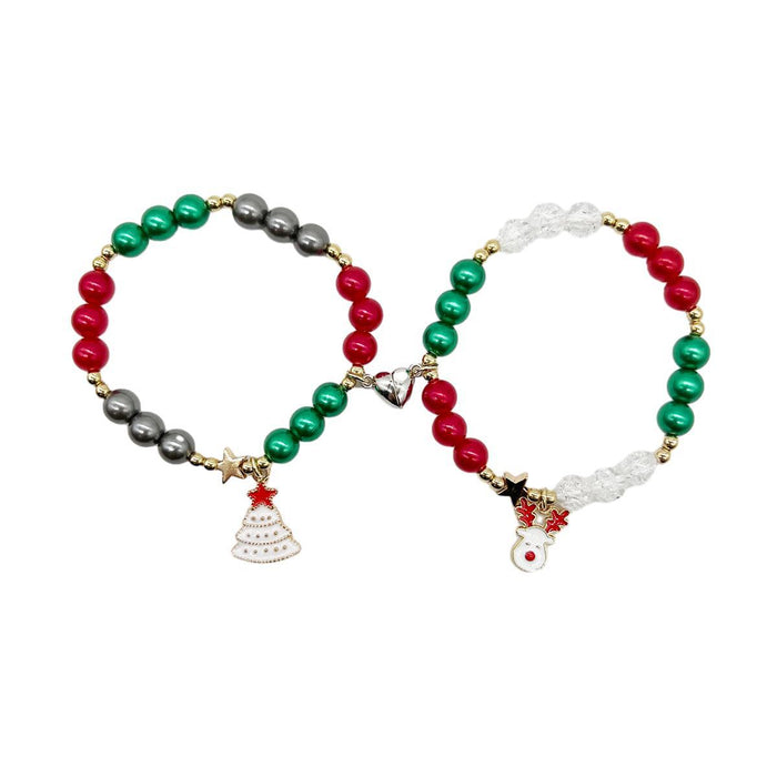 Wholesale  Couple Bracelet Red and Black Beaded Bracelet  Pendant Holiday Gift