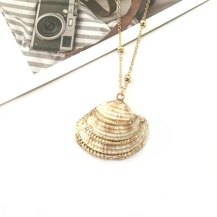 Wholesale Bohemian Beach Style Shell Pendant Necklace Gold Plated Edge Jewelry Accessory MOQ≥2