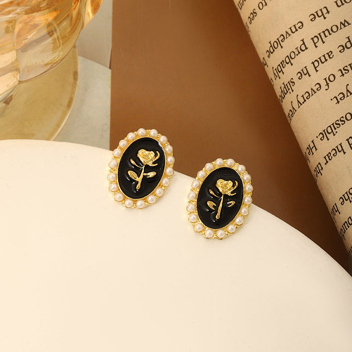 Wholesale  ear studs oil dripping Hong Kong style flower  pearl ear Jewelry earrings