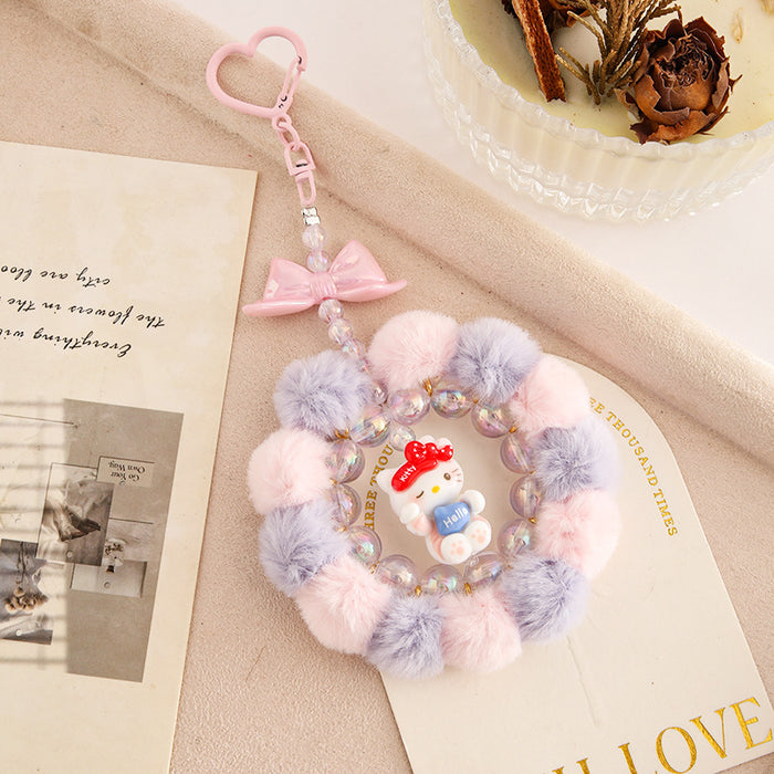 Wholesale Handmade pom-pom beaded phone strap keychain