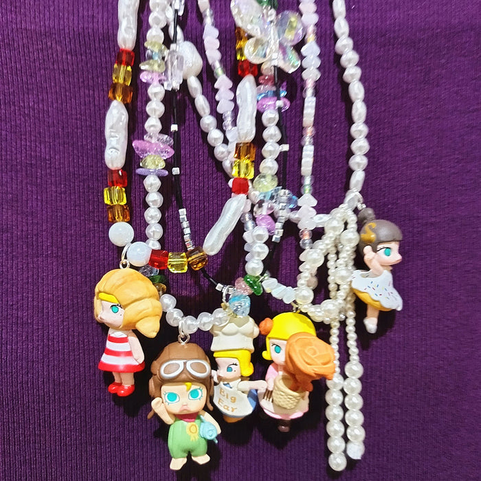 Wholesale Crystal Beaded Cute Bubble Mart Cute Ballet Croissant Doll Short Necklace Necklace for Women