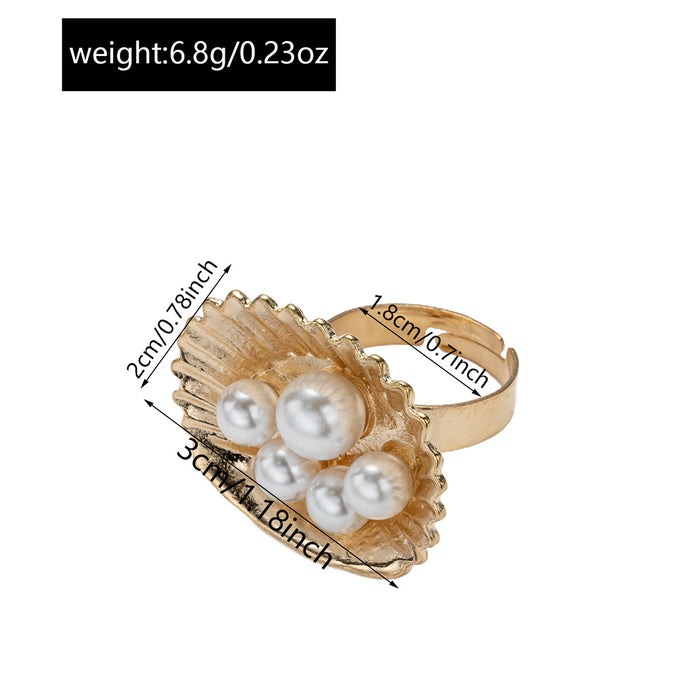 Wholesale Pearl Open Ring Fashion Creative Geometric Conch Adjustable Handpiece