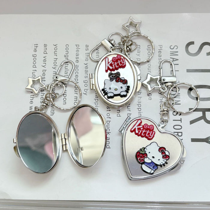 Wholesale Cute cartoon pattern metal heart-shaped double-sided mirror keychain
