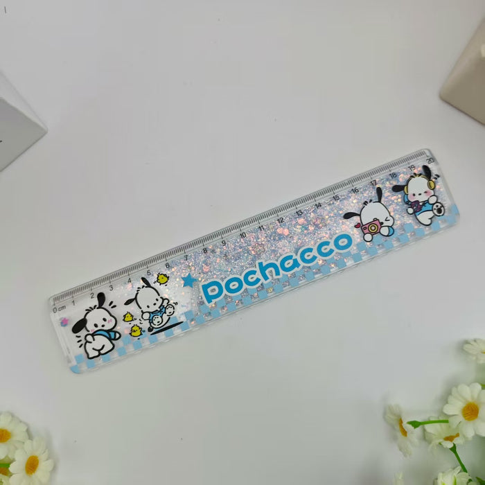Wholesale Cartoon Quicksand Ruler Gold Powder Decompression Glitter Ruler Set