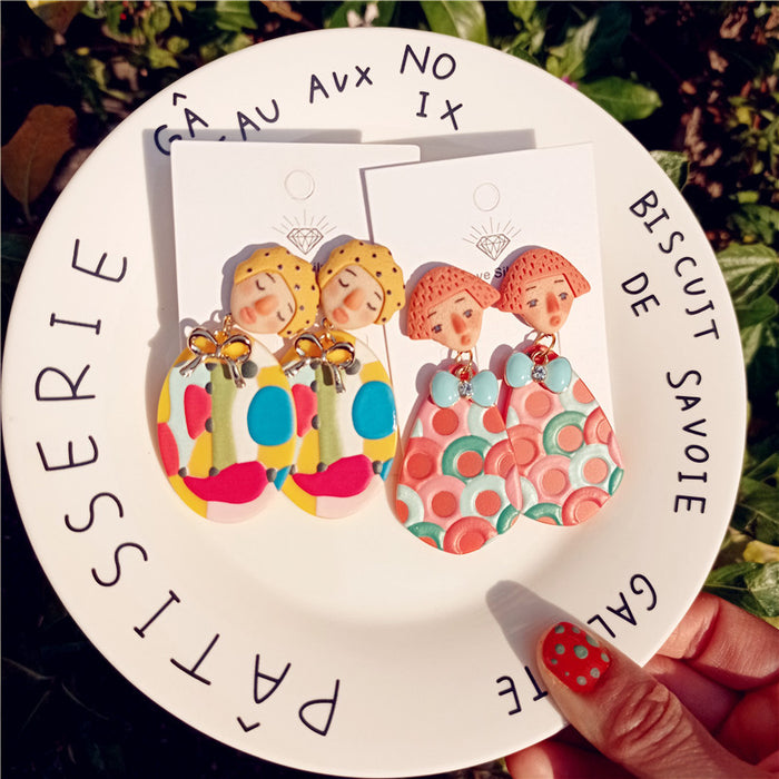 Wholesale Doll Ethnic Style Color Abstract Block Embossed Acrylic Simple Silver Earrings for Women