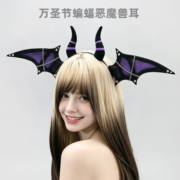 Wholesale Gothic Vampire Bat Ears Plush Headband  Cosplay Party Hair Hoop