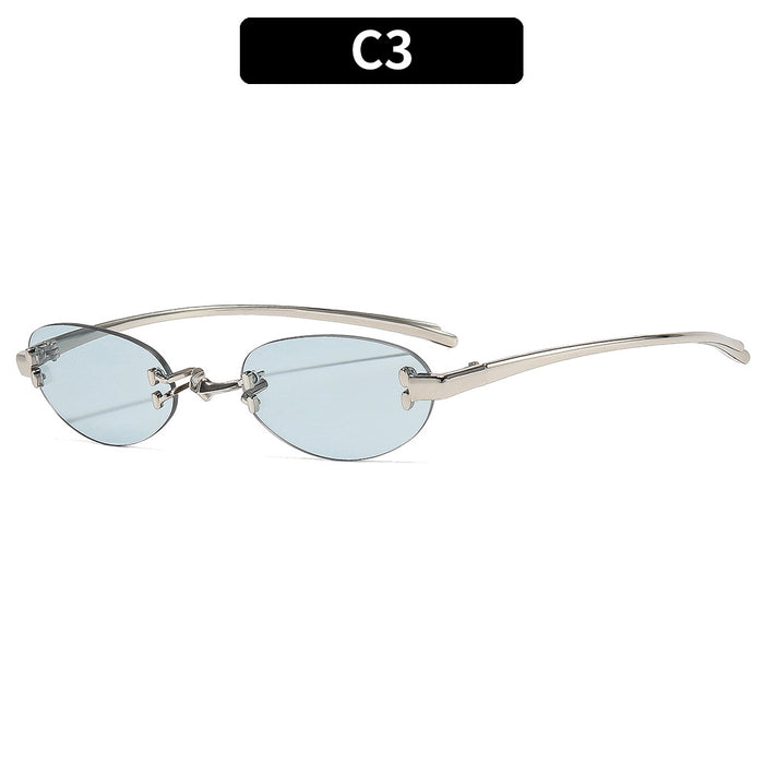 Wholesale Retro Metal Rimless Oval Sunglasses Trendy Fashion Accessory