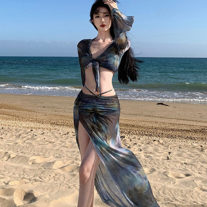 Wholesale Bikini swimsuit split four piece long skirt sexy slimming and slimming, soaking in hot spring vacation