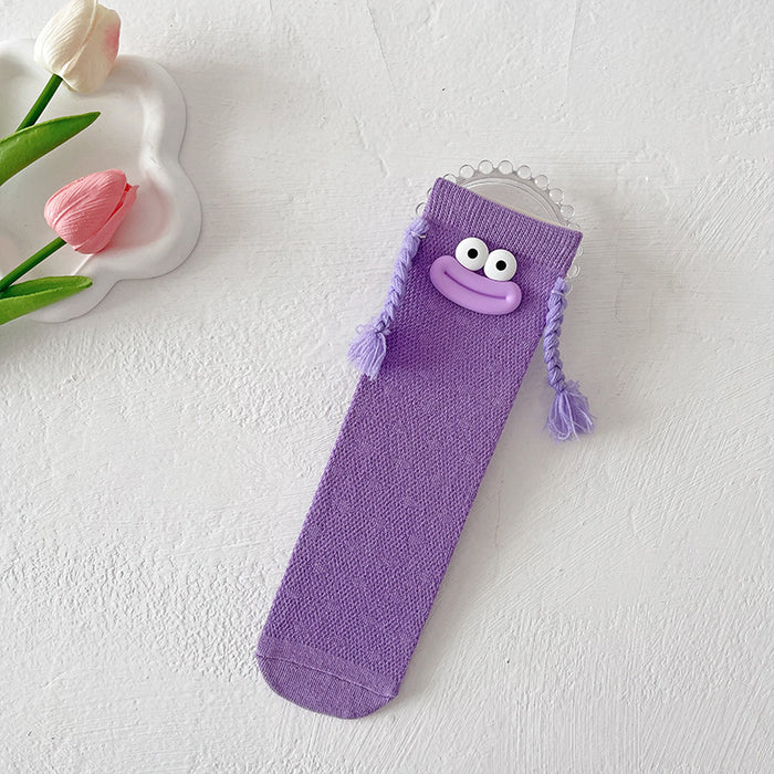 Wholesale Thin children' s socks mid-tube socks  cute long socks  funny braids pile socks