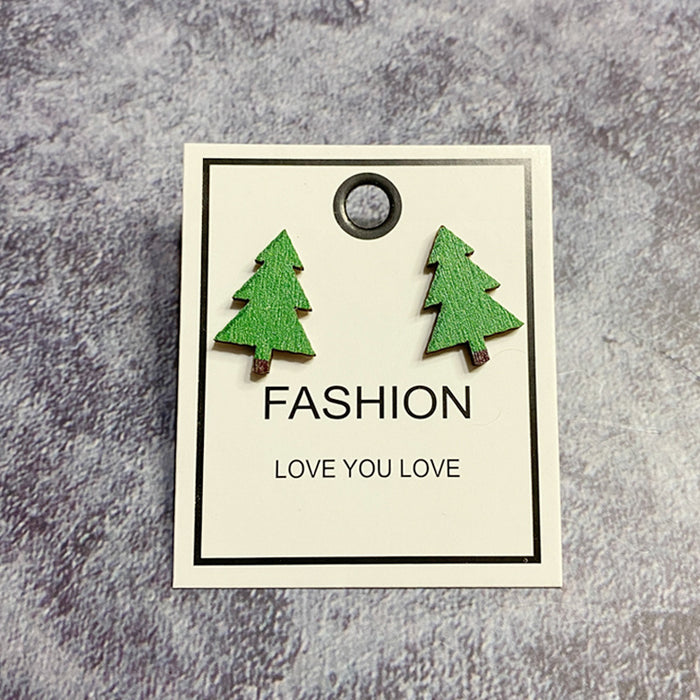 Wholesale Christmas Wooden Earrings Christmas Tree Shape Wave Point Earrings Lightweight