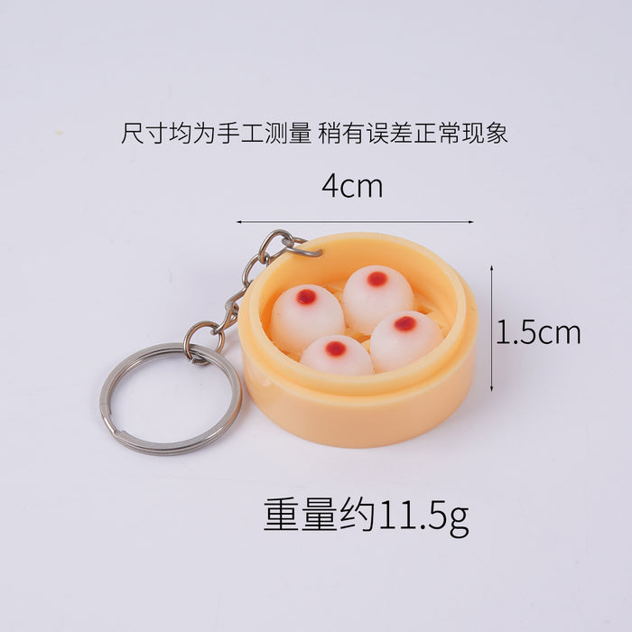Wholesale Stylish Dim Sum Steamer Basket Keychain PVC Food Charm Car Key Accessory Gift MOQ≥3