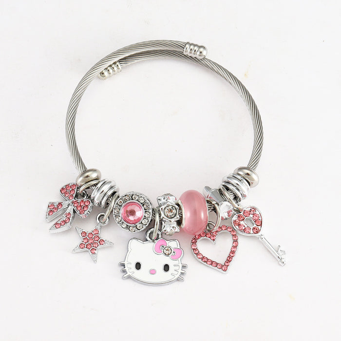 Wholesale Stainless Steel Bracelet KT Cat Pendant Cartoon Laurel Dog Pendant Sweet Cool Cute Hot Girl Sanrio Bracelet JDC-BT-Luman002