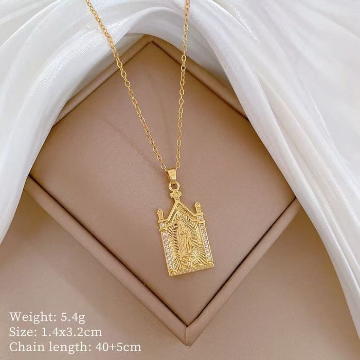 Wholesale A delicate and elegant bronze micro-set Madonna necklace with a vintage,  artistic style.