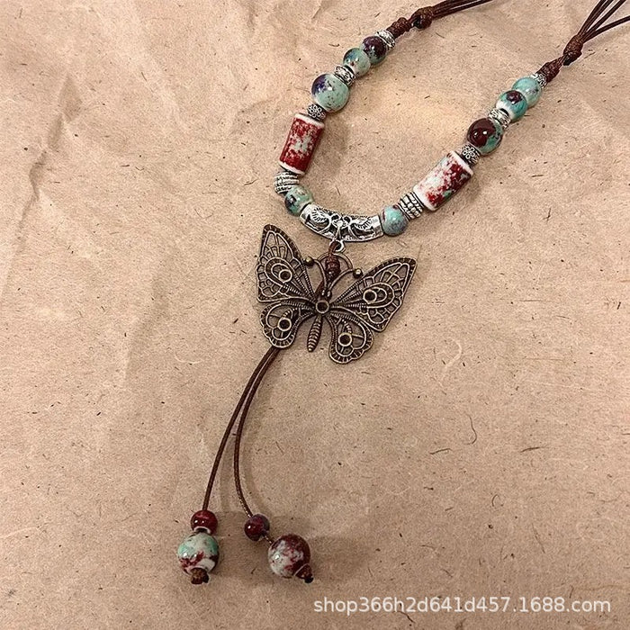 Wholesale Vintage butterfly bead collarbone chain necklace