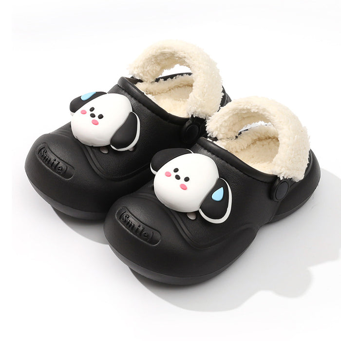 Wholesale Children' s cotton slippers winter  boys and girls home warm cotton shoes medium and big children cartoon outer wear plush shoes