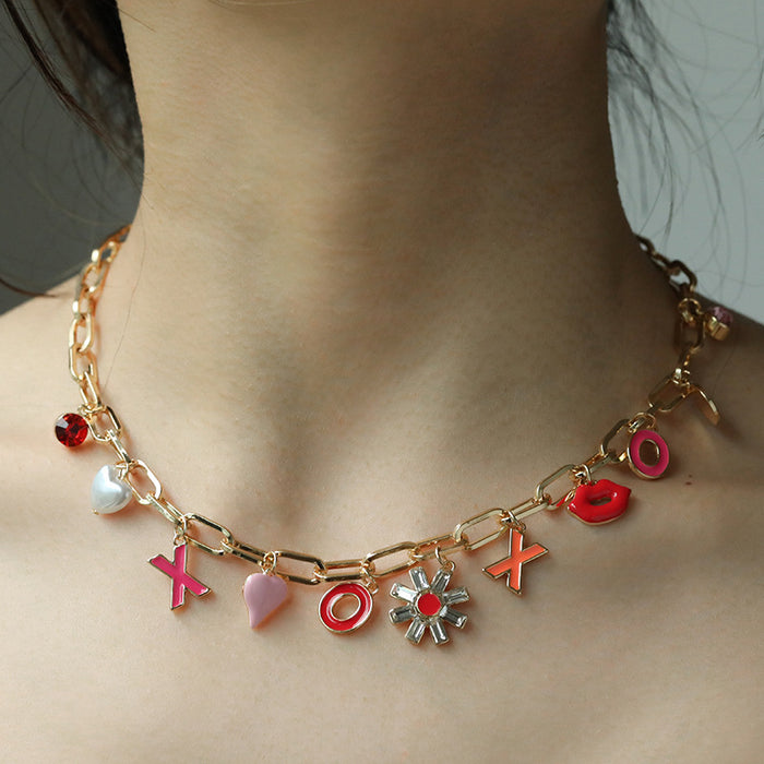 Wholesale Pink Valentine's Day Flower Heart Necklace JDC-NE-KenJie015