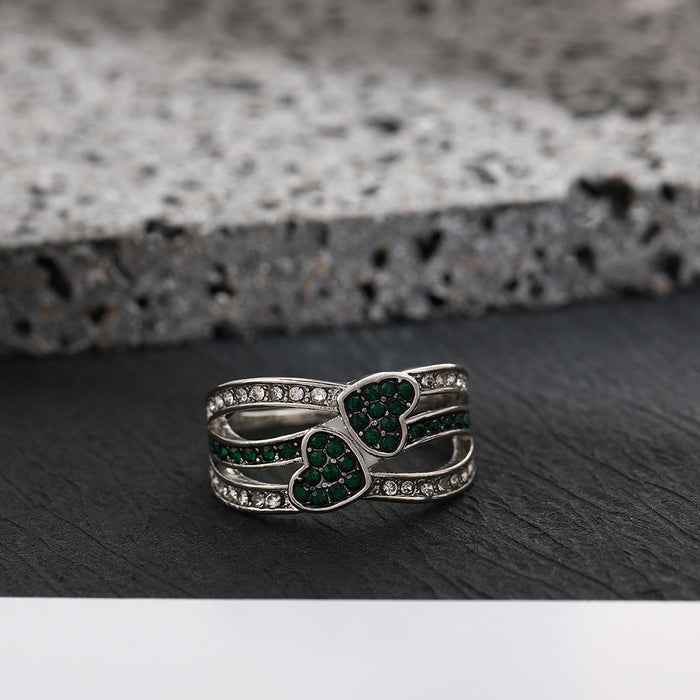 Wholesale Ring set with diamonds, heart ring, personalized ring, fashionable, simple, retro, posing ring