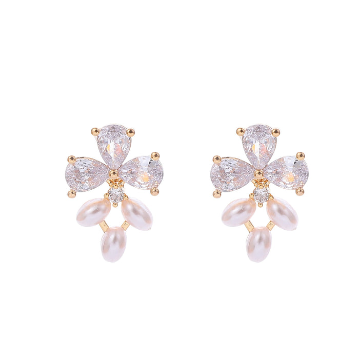 Wholesale Geometric Zircon Pearl Earrings, Fashionable Commuter Versatile, Simple Earrings, High Quality, Exquisite Earrings