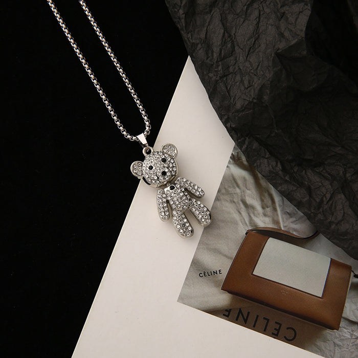 Wholesale Full Diamond Bear Titanium Steel Necklace JDC-NE-JuXing013