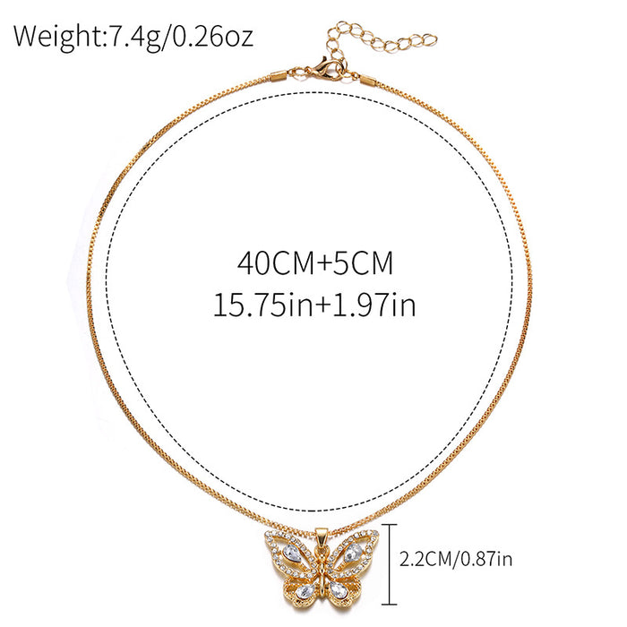 Wholesale Exaggerated alloy diamond inlaid pendant, niche and versatile butterfly necklace