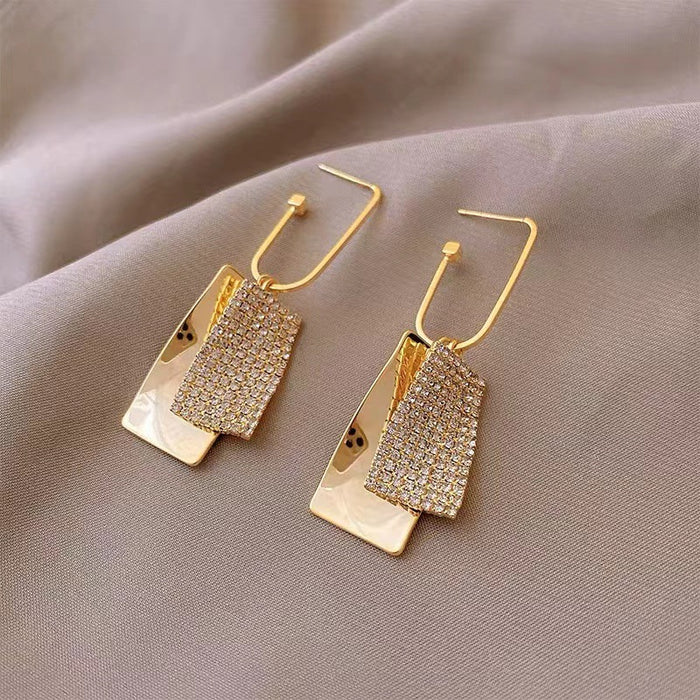 Wholesale Rectangular Diamond Alloy Earrings JDC-ES-YiMo004