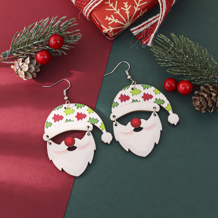 Wholesale Cartoon Christmas element printed wooden earrings for women Christmas tree earrings