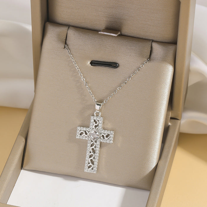 Wholesale Fashion colored zircon cross necklace, niche design accessory, collarbone chain