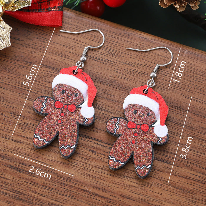Wholesale Cute Christmas Hat and Gingerbread Man Pendant Earrings