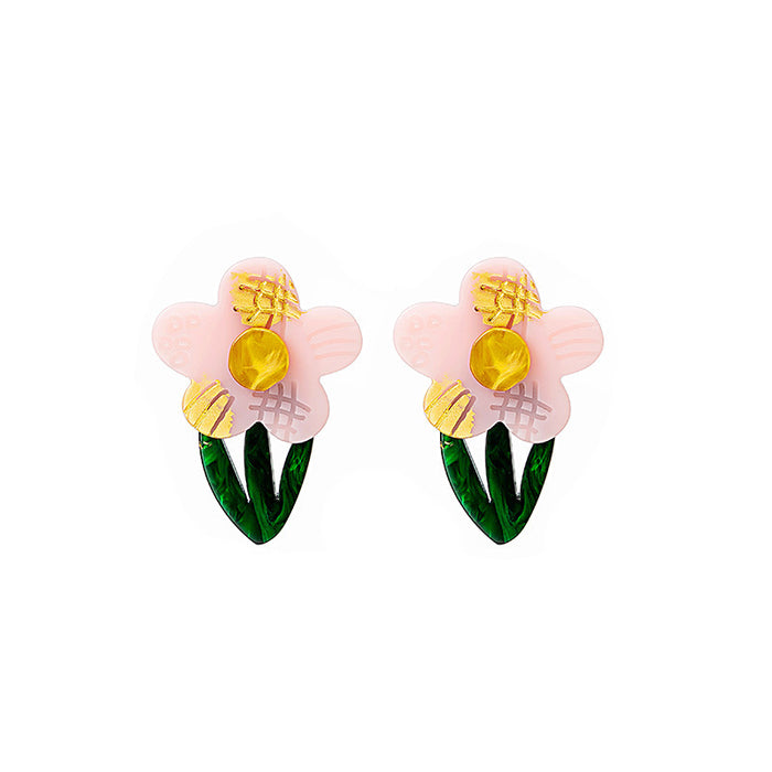 Wholesale Contrast Color Flower Leaf Oil Painting Geometric Irregular Splicing Acrylic Earrings JDC-ES-MDD097