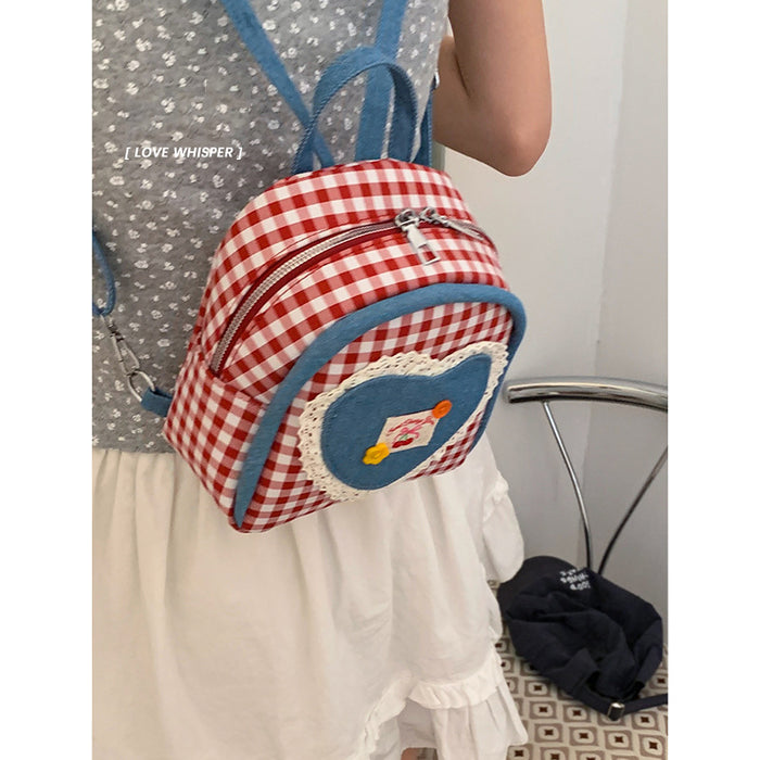 Wholesale Casual plaid canvas bag, fashionable college style backpack, cartoon cute backpack