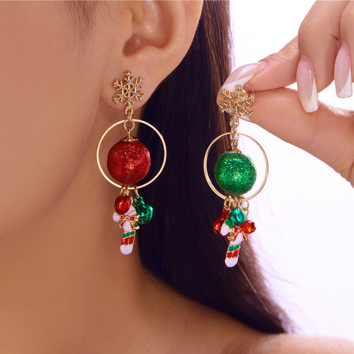 Wholesale Christmas red and green snowflake snowman earrings for women creative simple colorful bell tassel earrings