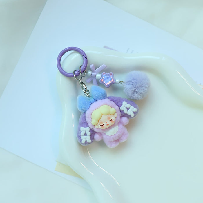 Wholesale Bowknot Flocking Big Ear Cartoon Keychain Schoolbag Pendant