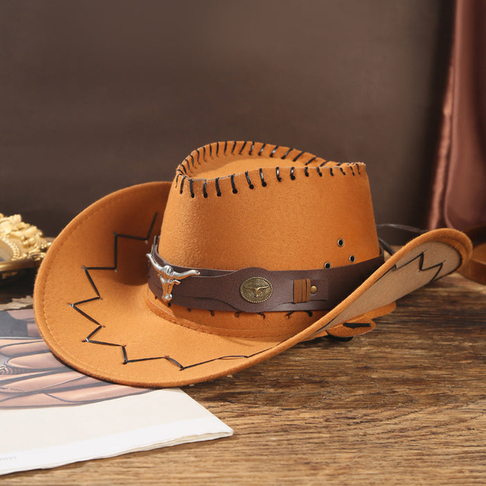 Wholesale Dark Coffee Solid Suede Fabric Cowboy Hat with Turned Brim for Sun Protection Casual Outdoor
