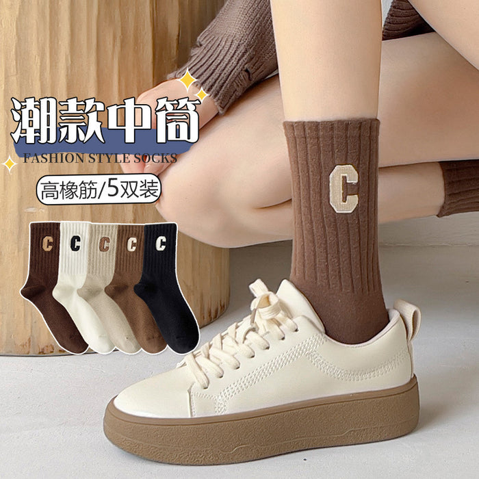 Wholesale Socks for Women Cotton Mid Socks Long Socks Double Needle Stripe Color Blocked Japanese Women JDC-SK-JiaMu003