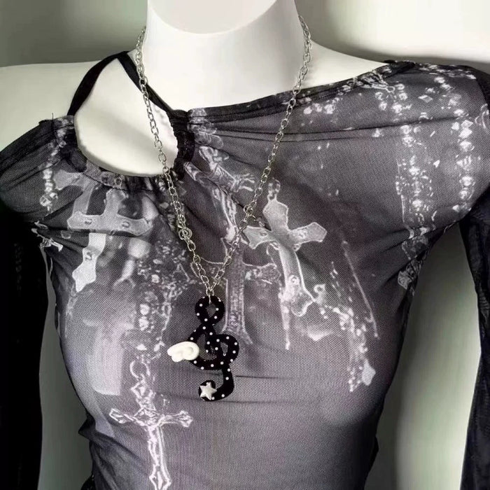 Wholesale Acrylic Musical Note Necklace One-Winged Angel Fashion Jewelry Accessory