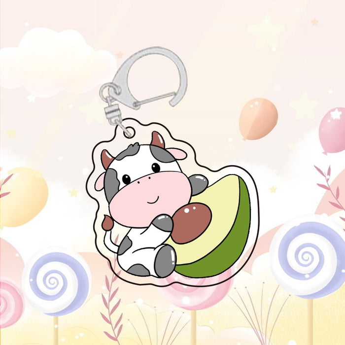 Wholesale Cartoon Cute Zodiac Keychain Acrylic Hanging Fruit Animal Bag Decoration Pendant School Bag Accessories Gift