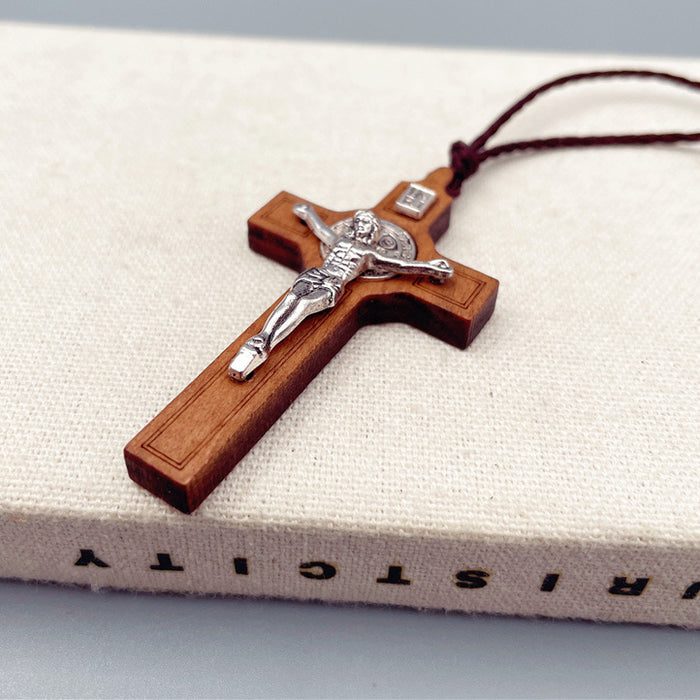 Wholesale Wooden metal cross necklace jewelry, unisex popular jewelry