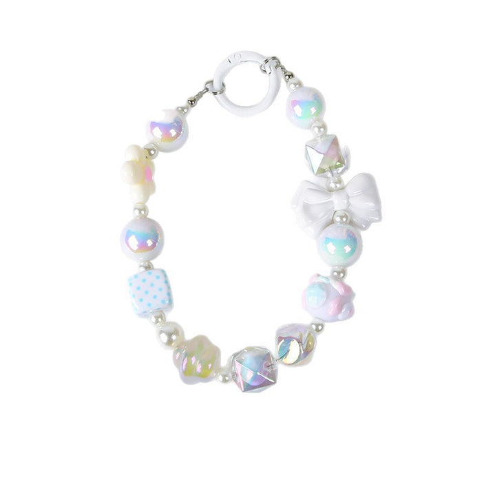 Wholesale  Macaron Creative Beaded Key Chain Mobile Phone Chain Pendant Mobile Phone Hanging Chain