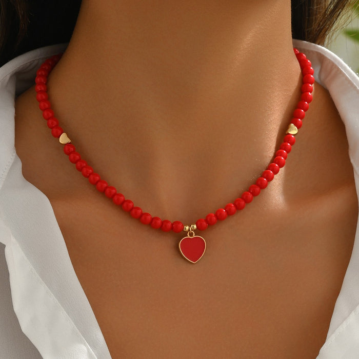Wholesale Imitation Gold Heart Pendant Necklace Zinc Alloy Valentine' s Day Gift