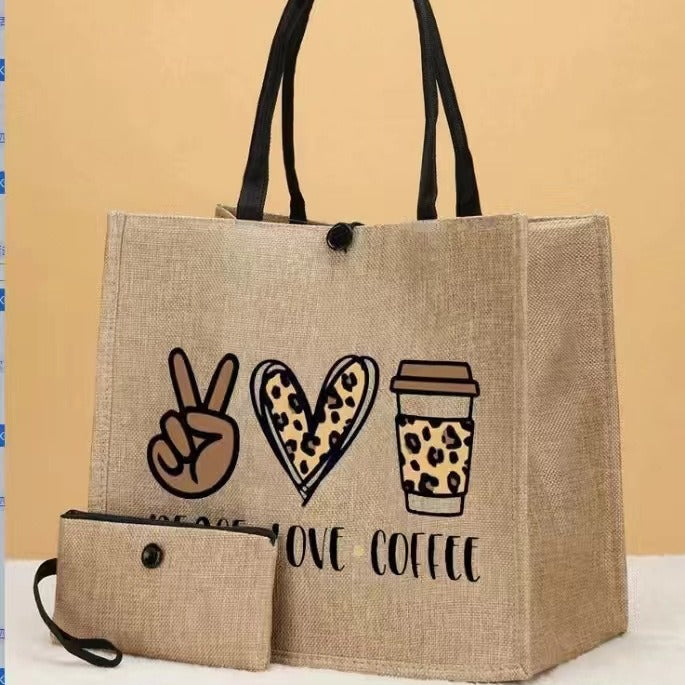 Wholesale Linen bag burlap bag printed two-piece handbag