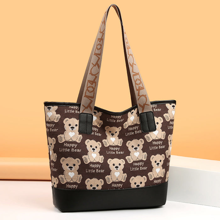 Wholesale Large Capacity Canvas Bag Women's Portable Shoulder Bag Work Commuter Student Schoolbag Bear Bag