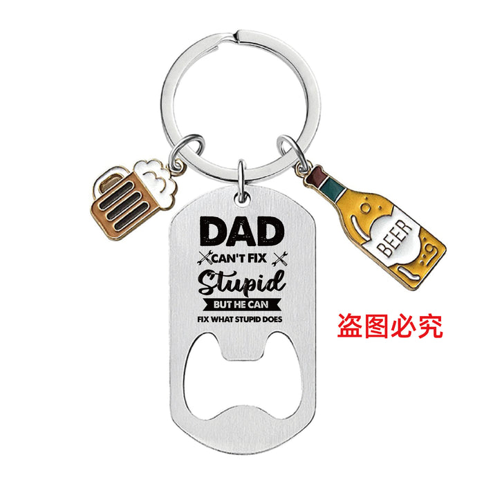 Wholesale Bottle Opener Wine Glass Father's Day Stainless Steel Keychain JDC-KC-GangGu051