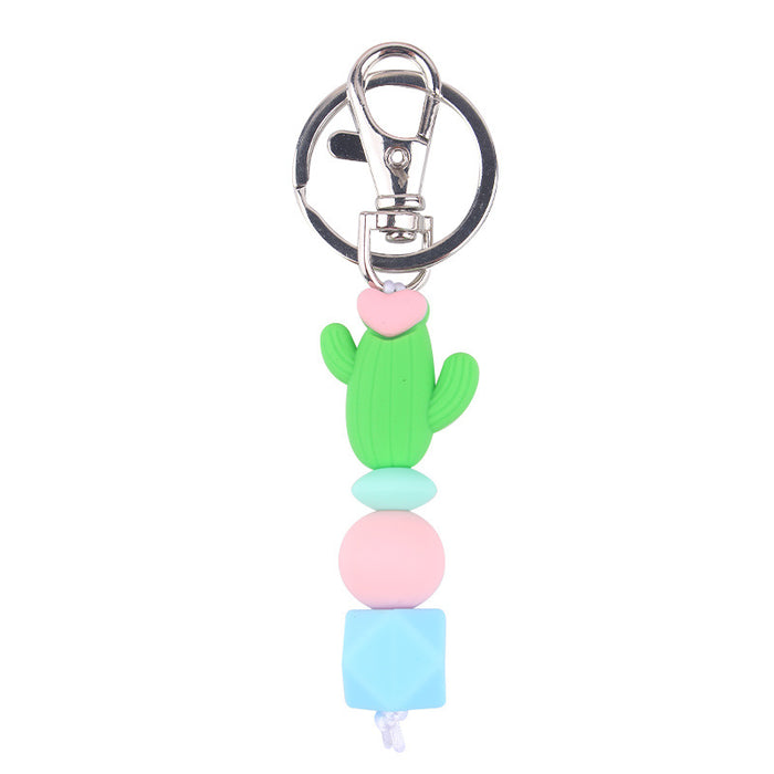 Wholesale Santa Cartoon 3D Cactus Silicone Bead Keychain JDC-KC-GuangTian033