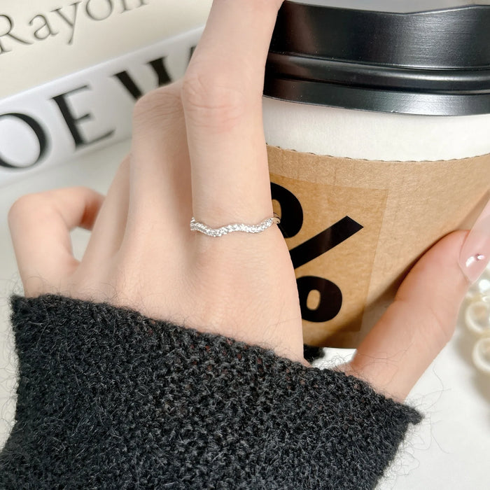 Wholesale Micro inlaid zircon open ring, non fading ring, female niche, high-end, light luxury style, personalized fashion, index finger ring