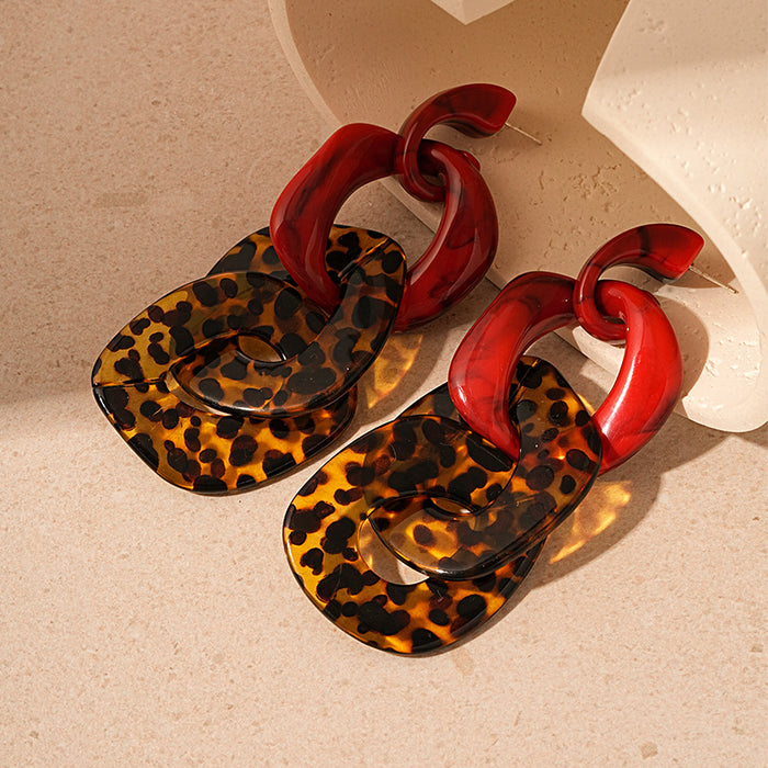 Wholesale Acrylic Leopard Print Geometric Silver Elegant High-end Earrings for Women