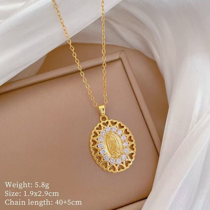 Wholesale A delicate and elegant bronze micro-set Madonna necklace with a vintage,  artistic style.
