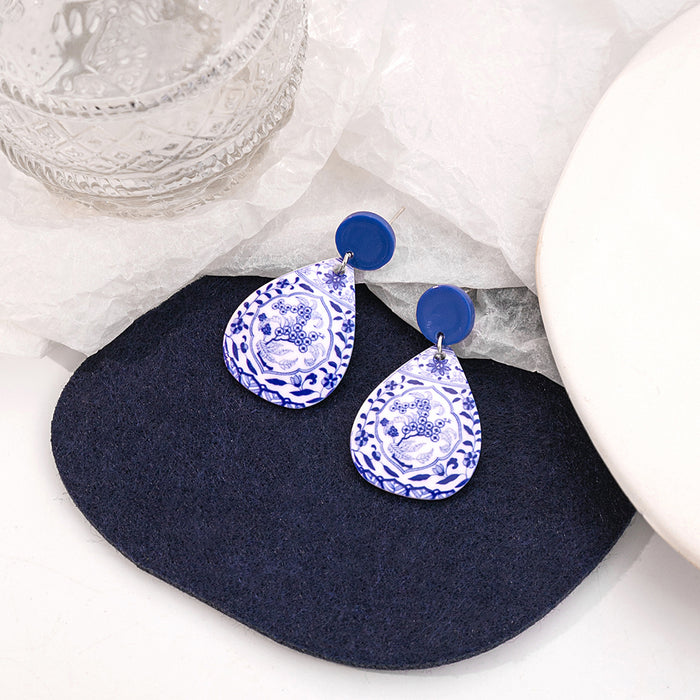 Wholesale Blue and White Porcelain Fragment Acrylic Earrings JDC-ES-MDD098