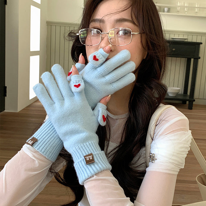 Wholesale Cute Knitted Open Finger Flip Cover Gloves
