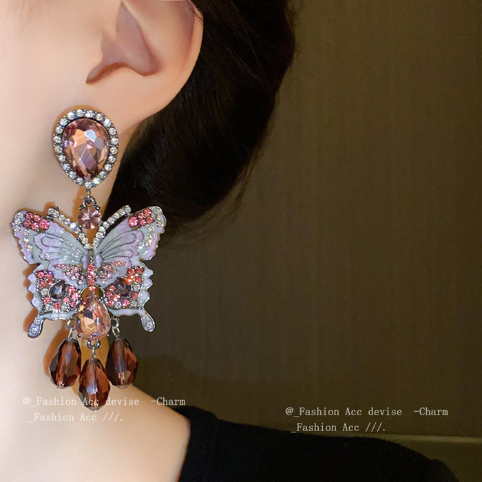 Wholesale Silver Needle Diamond Butterfly Crystal Earrings JDC-ES-HuiHe003