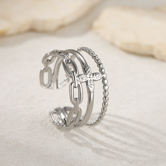 Wholesale Stainless steel ring with fashionable and minimalist style, geometric hollow opening and hand decoration ring